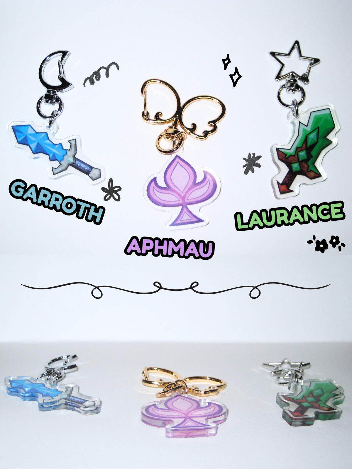 Aphmau, Garroth, & Laurance MCD Diaries Keychain Charms