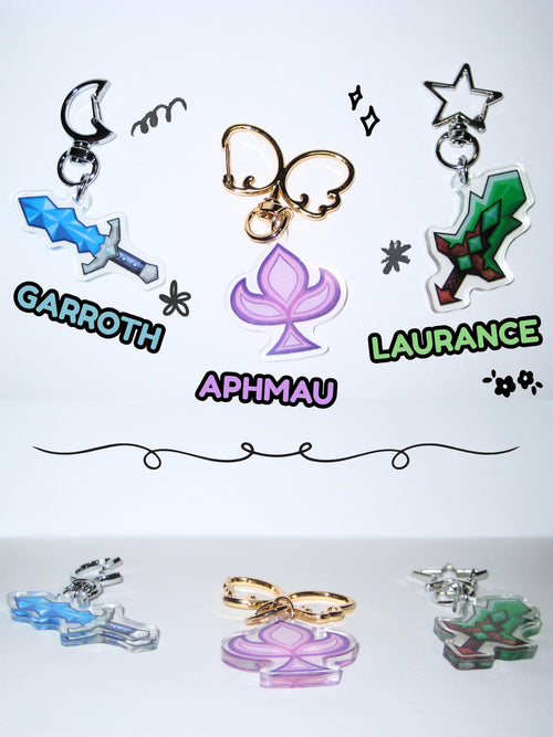 Aphmau, Garroth, & Laurance MCD Diaries Keychain Charms