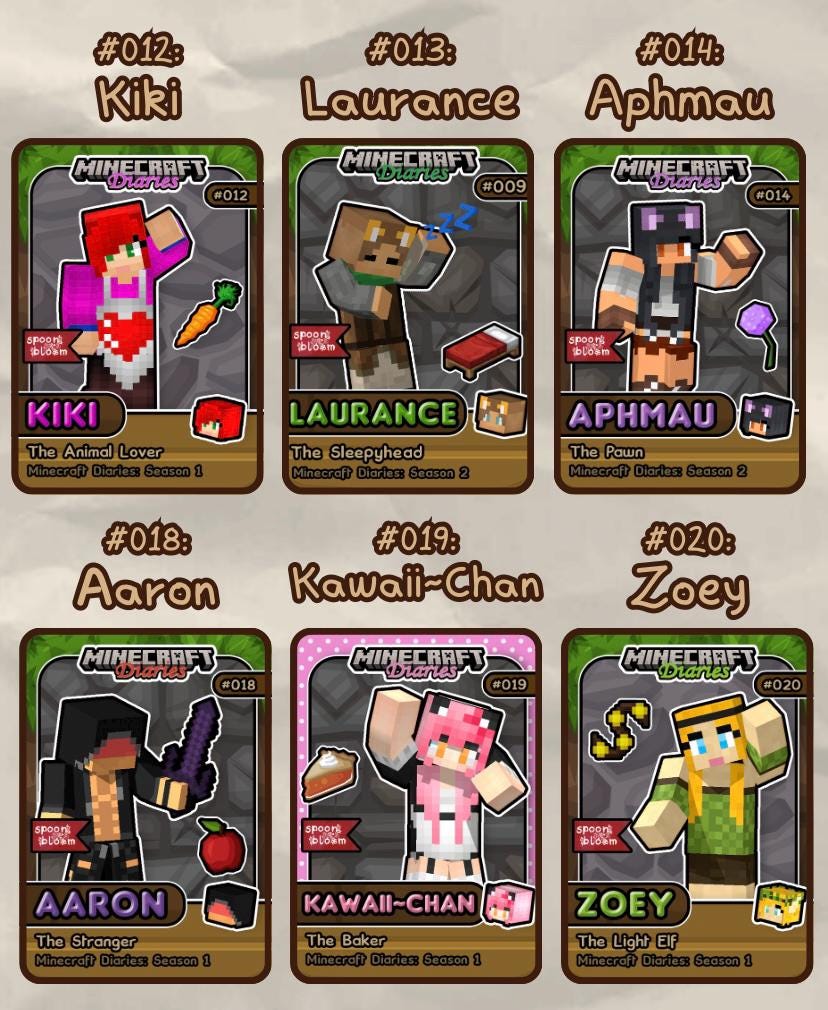 Aphmau Diaries Collectible Character Trading Fanmade Cards