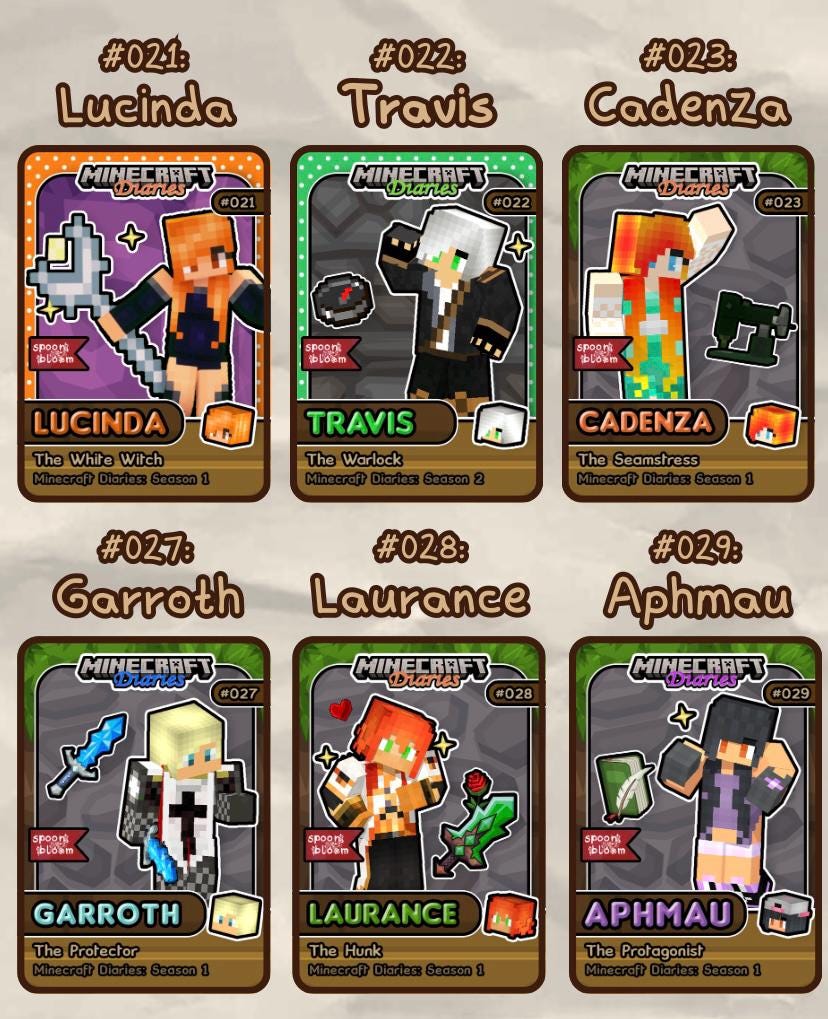 Aphmau Diaries Collectible Character Trading Fanmade Cards