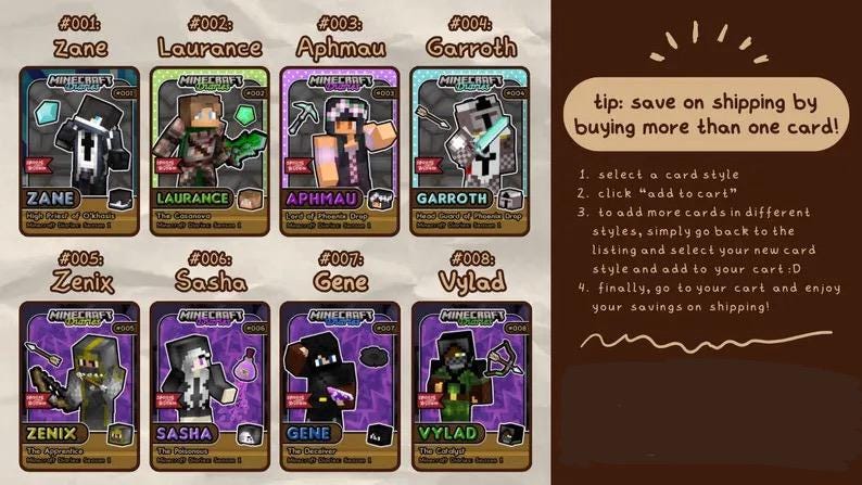 Aphmau Diaries Collectible Character Trading Fanmade Cards