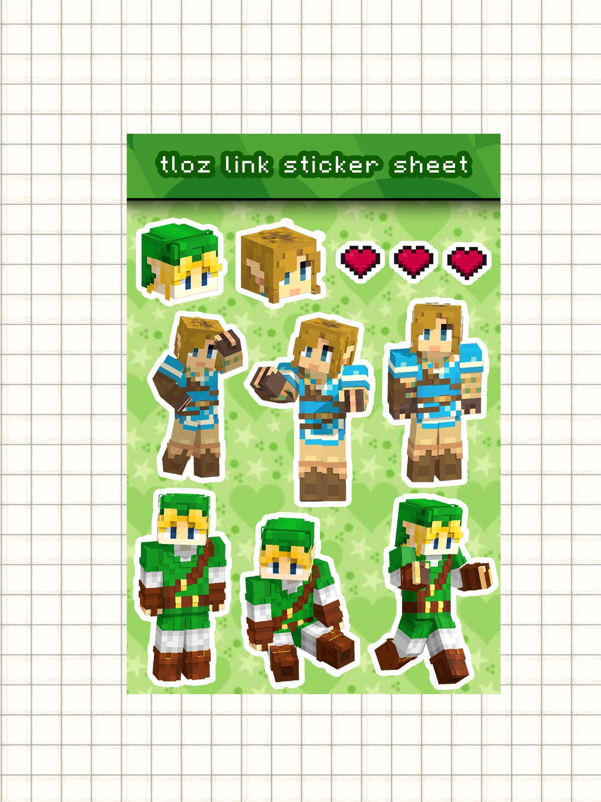 Minecraft Link TLOZ Sticker Sheet