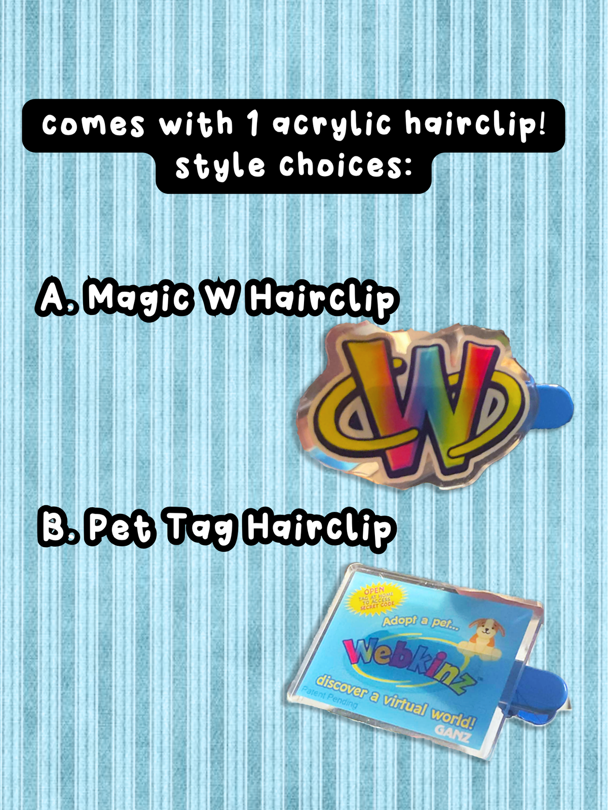 Webkinz Magic W + Plush Tag Inspired Hairclips